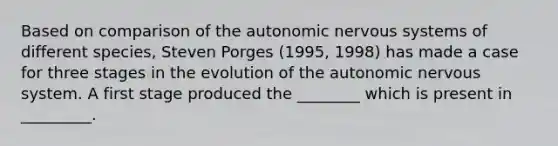 Based on comparison of the autonomic nervous systems of different species, Steven Porges (1995, 1998) has made a case for three stages in the evolution of the autonomic nervous system. A first stage produced the ________ which is present in _________.