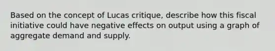 Based on the concept of Lucas critique, describe how this fiscal initiative could have negative effects on output using a graph of aggregate demand and supply.