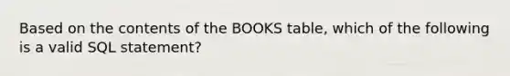 Based on the contents of the BOOKS table, which of the following is a valid SQL statement?