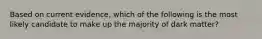 Based on current evidence, which of the following is the most likely candidate to make up the majority of dark matter?