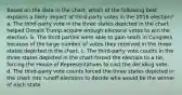 Based on the data in the chart, which of the following best explains a likely impact of third-party votes in the 2016 election? a. The third-party vote in the three states depicted in the chart helped Donald Trump acquire enough electoral votes to win the election. b. The third parties were able to gain seats in Congress because of the large number of votes they received in the three states depicted in the chart. c. The third-party vote counts in the three states depicted in the chart forced the election to a tie, forcing the House of Representatives to cast the deciding vote. d. The third-party vote counts forced the three states depicted in the chart into runoff elections to decide who would be the winner of each state.