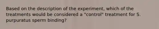 Based on the description of the experiment, which of the treatments would be considered a "control" treatment for S. purpuratus sperm binding?