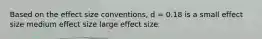 Based on the effect size conventions, d = 0.18 is a small effect size medium effect size large effect size