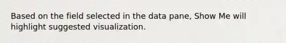 Based on the field selected in the data pane, Show Me will highlight suggested visualization.