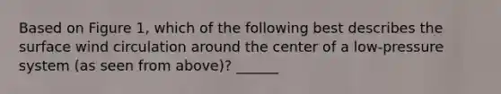Based on Figure 1, which of the following best describes the surface wind circulation around the center of a low-pressure system (as seen from above)? ______