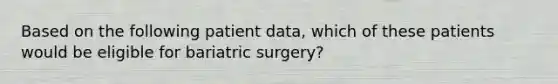 Based on the following patient data, which of these patients would be eligible for bariatric surgery?