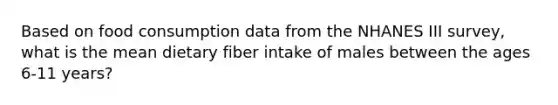 Based on food consumption data from the NHANES III survey, what is the mean dietary fiber intake of males between the ages 6-11 years?