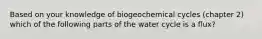 Based on your knowledge of biogeochemical cycles (chapter 2) which of the following parts of the water cycle is a flux?