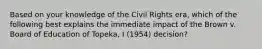 Based on your knowledge of the Civil Rights era, which of the following best explains the immediate impact of the Brown v. Board of Education of Topeka, I (1954) decision?