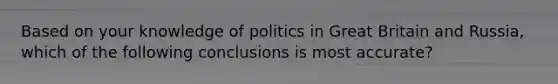 Based on your knowledge of politics in Great Britain and Russia, which of the following conclusions is most accurate?