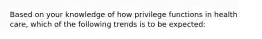 Based on your knowledge of how privilege functions in health care, which of the following trends is to be expected: