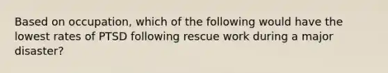 Based on occupation, which of the following would have the lowest rates of PTSD following rescue work during a major disaster?