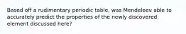 Based off a rudimentary periodic table, was Mendeleev able to accurately predict the properties of the newly discovered element discussed here?