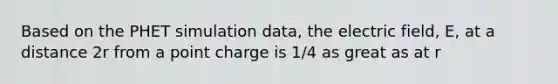 Based on the PHET simulation data, the electric field, E, at a distance 2r from a point charge is 1/4 as great as at r