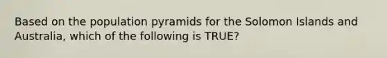 Based on the population pyramids for the Solomon Islands and Australia, which of the following is TRUE?