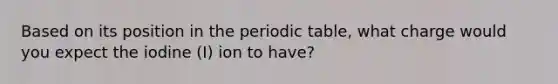 Based on its position in the periodic table, what charge would you expect the iodine (I) ion to have?