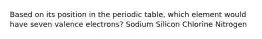 Based on its position in the periodic table, which element would have seven valence electrons? Sodium Silicon Chlorine Nitrogen