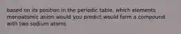 based on its position in the periodic table, which elements monoatomic anion would you predict would form a compound with two sodium atoms