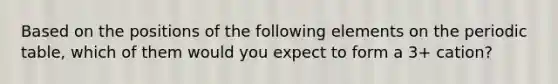 Based on the positions of the following elements on the periodic table, which of them would you expect to form a 3+ cation?