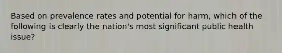 Based on prevalence rates and potential for harm, which of the following is clearly the nation's most significant public health issue?