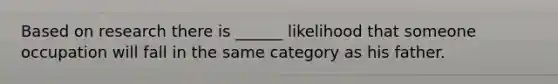 Based on research there is ______ likelihood that someone occupation will fall in the same category as his father.