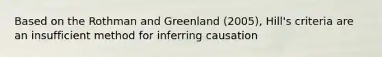 Based on the Rothman and Greenland (2005), Hill's criteria are an insufficient method for inferring causation