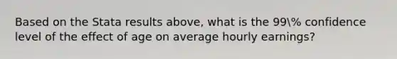 Based on the Stata results above, what is the 99% confidence level of the effect of age on average hourly earnings?