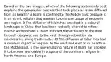 Based on the two images, which of the following statements best explains the geographic process that took place as Islam diffused from its hearth? A Islam is confined to the Middle East because it is an ethnic religion that appeals to only one group of people in one region. B The diffusion of Islam has resulted in a cultural landscape in China that has been radically altered to reflect Islamic architecture. C Islam diffused hierarchically to the west through conquest and to the east through relocation via missionaries along trade routes. D The diffusion of Islam has had a minimal impact on regions to the west and east of its hearth in the Middle East. E The universalizing nature of Islam has allowed it to become worldwide in scope and the dominant religion in North America and Europe.