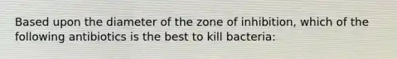 Based upon the diameter of the zone of inhibition, which of the following antibiotics is the best to kill bacteria: