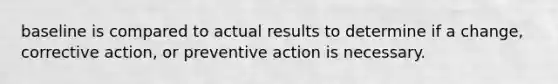 baseline is compared to actual results to determine if a change, corrective action, or preventive action is necessary.