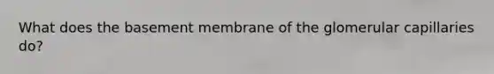 What does the basement membrane of the glomerular capillaries do?