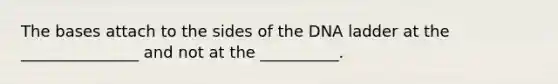 The bases attach to the sides of the DNA ladder at the _______________ and not at the __________.