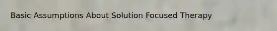 Basic Assumptions About Solution Focused Therapy