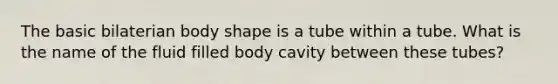 The basic bilaterian body shape is a tube within a tube. What is the name of the fluid filled body cavity between these tubes?