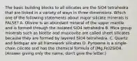 The basic building blocks to all silicates are the SiO4 tetrahedra that are linked in a variety of ways in three dimensions. Which one of the following statements about major silicate minerals is FALSE? A. Olivine is an abundant mineral of the upper mantle and is formed through the isolated SiO4 tetrahedra B. Mica group minerals such as biotite and muscovite are called sheet silicates because they are formed by layered SiO4 tetrahedra. C. Quartz and feldspar are all framework silicates D. Pyroxene is a single-chain cilicate and has the chemical formula of (Mg,Fe)2SiO4. (Answer giving only the name, don't give the letter.)