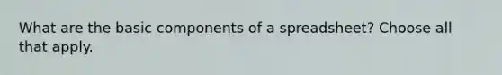 What are the basic components of a spreadsheet? Choose all that apply.