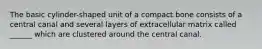 The basic cylinder-shaped unit of a compact bone consists of a central canal and several layers of extracellular matrix called ______ which are clustered around the central canal.