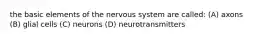 the basic elements of the nervous system are called: (A) axons (B) glial cells (C) neurons (D) neurotransmitters