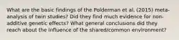 What are the basic findings of the Polderman et al. (2015) meta-analysis of twin studies? Did they find much evidence for non-additive genetic effects? What general conclusions did they reach about the influence of the shared/common environment?