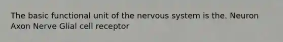 The basic functional unit of the nervous system is the. Neuron Axon Nerve Glial cell receptor