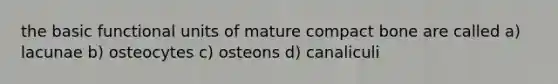 the basic functional units of mature compact bone are called a) lacunae b) osteocytes c) osteons d) canaliculi