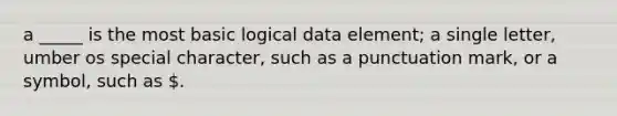 a _____ is the most basic logical data element; a single letter, umber os special character, such as a punctuation mark, or a symbol, such as .