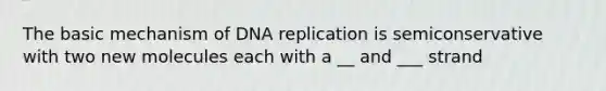 The basic mechanism of DNA replication is semiconservative with two new molecules each with a __ and ___ strand