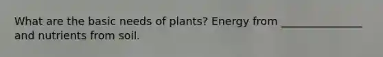 What are the basic needs of plants? Energy from _______________ and nutrients from soil.