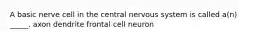 A basic nerve cell in the central nervous system is called a(n) _____. axon dendrite frontal cell neuron