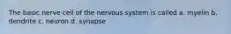 The basic nerve cell of the nervous system is called a. myelin b. dendrite c. neuron d. synapse