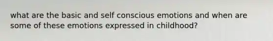 what are the basic and self conscious emotions and when are some of these emotions expressed in childhood?