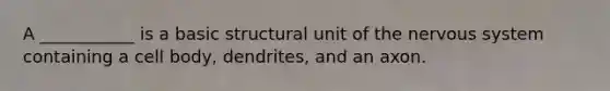 A ___________ is a basic structural unit of the nervous system containing a cell body, dendrites, and an axon.