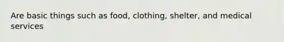 Are basic things such as food, clothing, shelter, and medical services