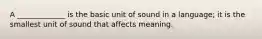 A _____________ is the basic unit of sound in a language; it is the smallest unit of sound that affects meaning.